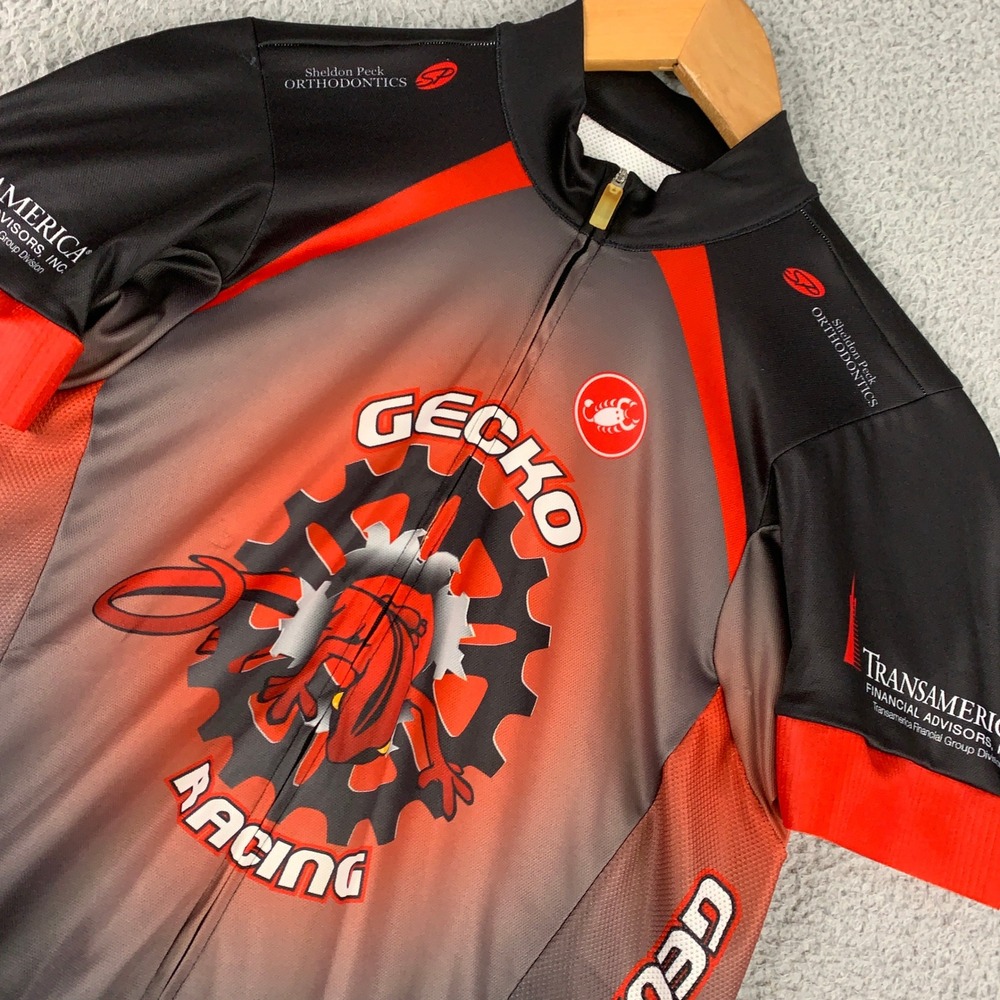 Castelli Gecko Racing Cycling Jersey Mens Large Black Red White Short Sleeve Top